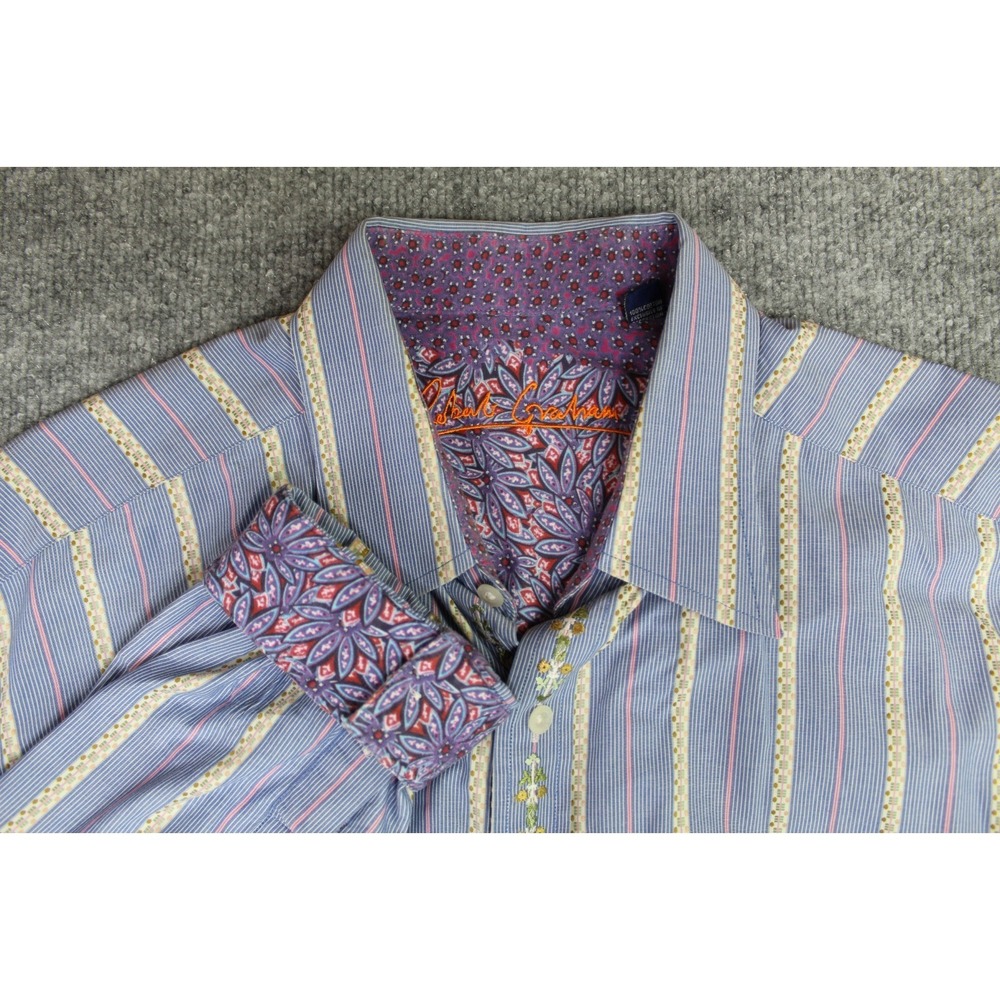 Robert Graham Mens 2XL Blue Pink Flip Cuff Long Sleeve Button Front Shirt Floral